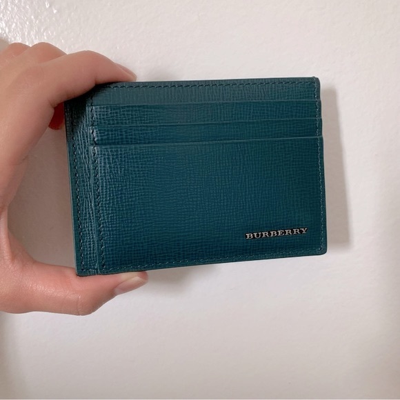 BURBERRY London Leather Card Case Wallet in Dark Teal, NEW - Picture 6 of 16